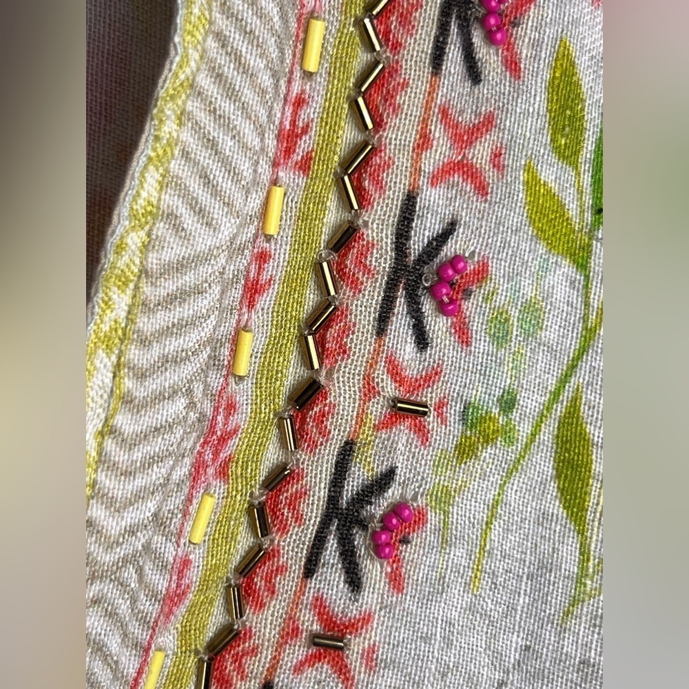 Anthropology Bl-nk Beaded 100% Linen Poncho O/S like new condition - Picture 5 of 9